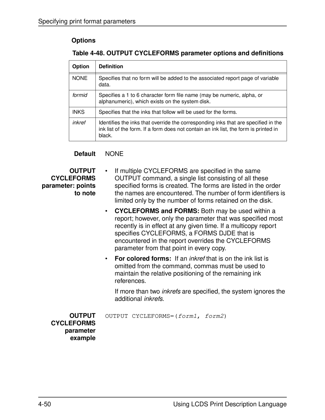 Xerox 701P21091 manual Cycleforms, Parameter Example, Formid, Inkref 