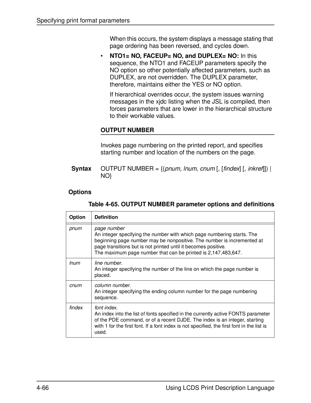 Xerox 701P21091 manual Options 65. Output Number parameter options and definitions 