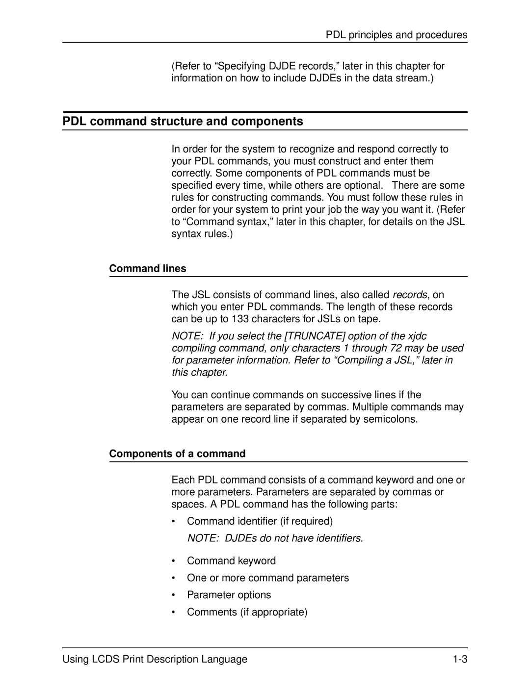 Xerox 701P21091 manual PDL command structure and components, Command lines, Components of a command 