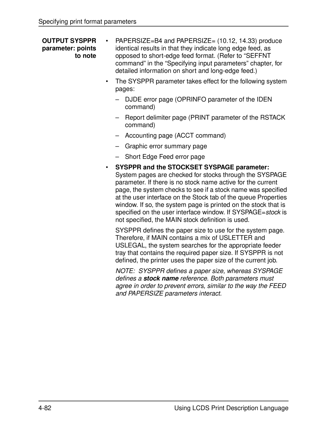 Xerox 701P21091 manual Sysppr and the Stockset Syspage parameter 