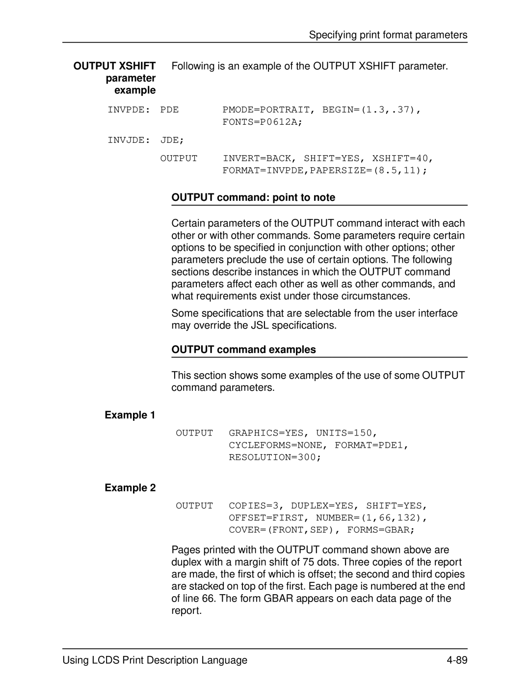 Xerox 701P21091 manual Output command point to note, Output command examples 