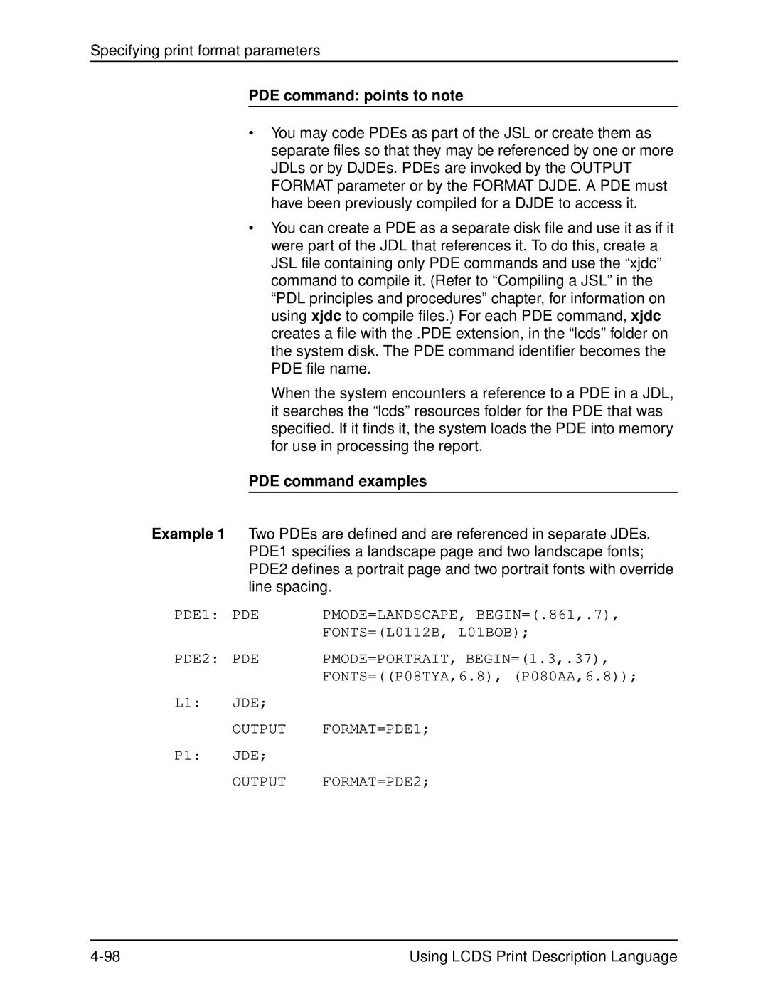 Xerox 701P21091 manual PDE command points to note, PDE command examples 