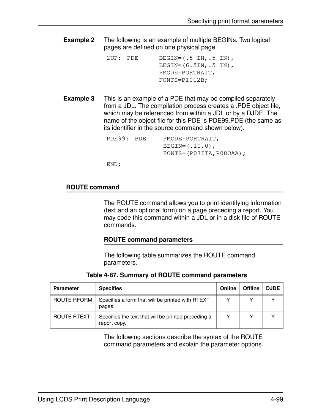 Xerox 701P21091 manual Summary of Route command parameters, Route Rform, Route Rtext 