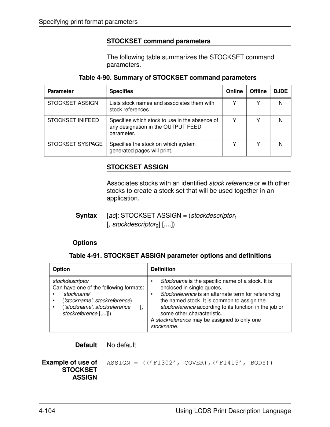 Xerox 701P21091 manual Summary of Stockset command parameters, Stockset Assign 