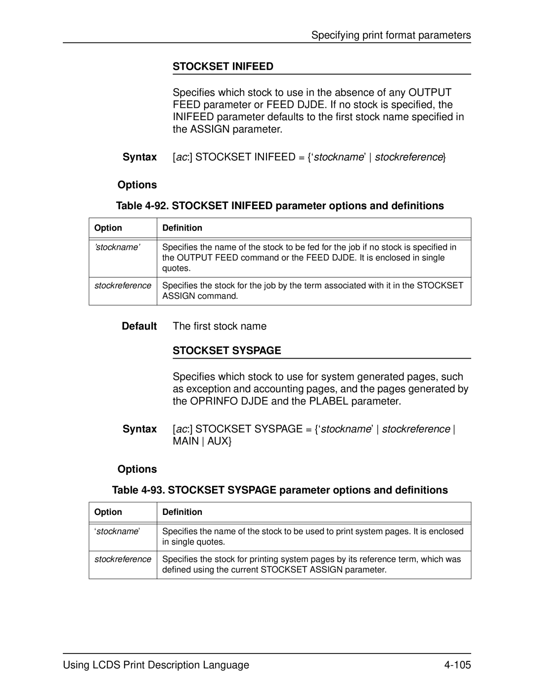 Xerox 701P21091 manual Stockset Inifeed, Stockset Syspage 