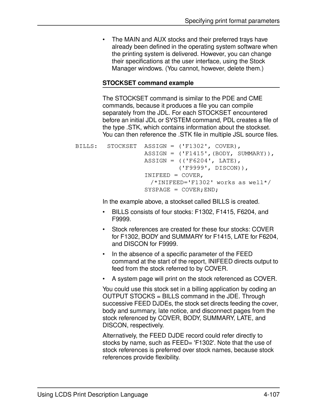 Xerox 701P21091 manual Stockset command example, Bills Stockset Assign = F1302, Cover 