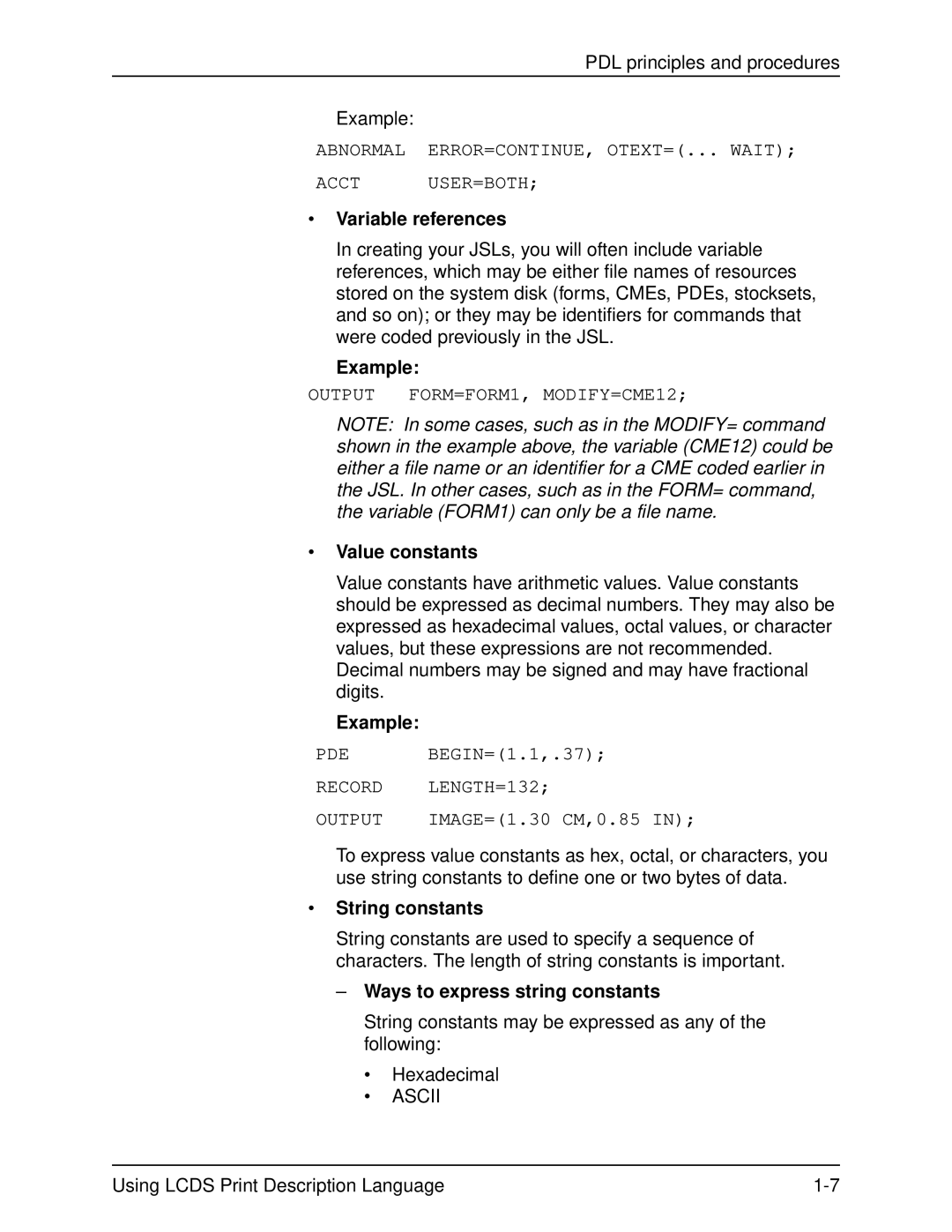 Xerox 701P21091 manual Variable references, Example, Value constants, String constants, Ways to express string constants 