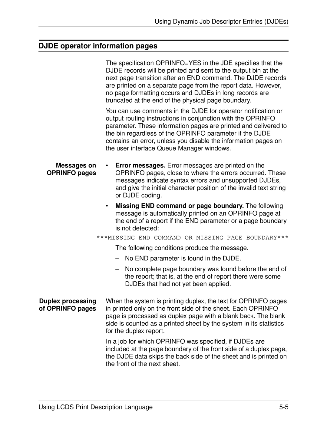 Xerox 701P21091 manual Djde operator information pages, Messages on, Oprinfo pages 