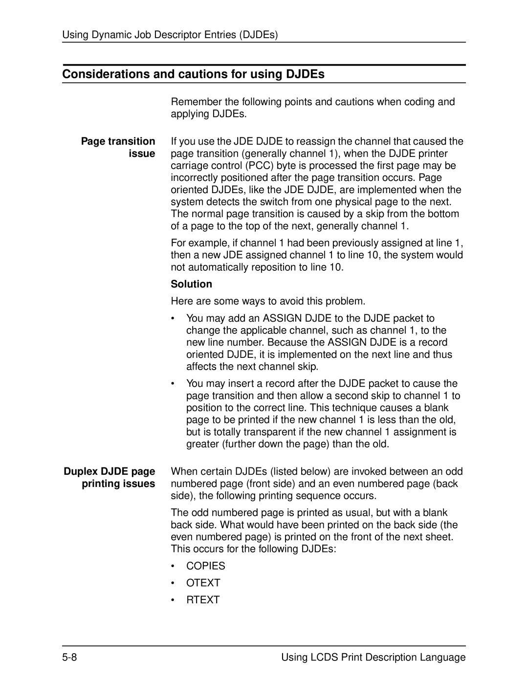 Xerox 701P21091 manual Considerations and cautions for using DJDEs, Solution 