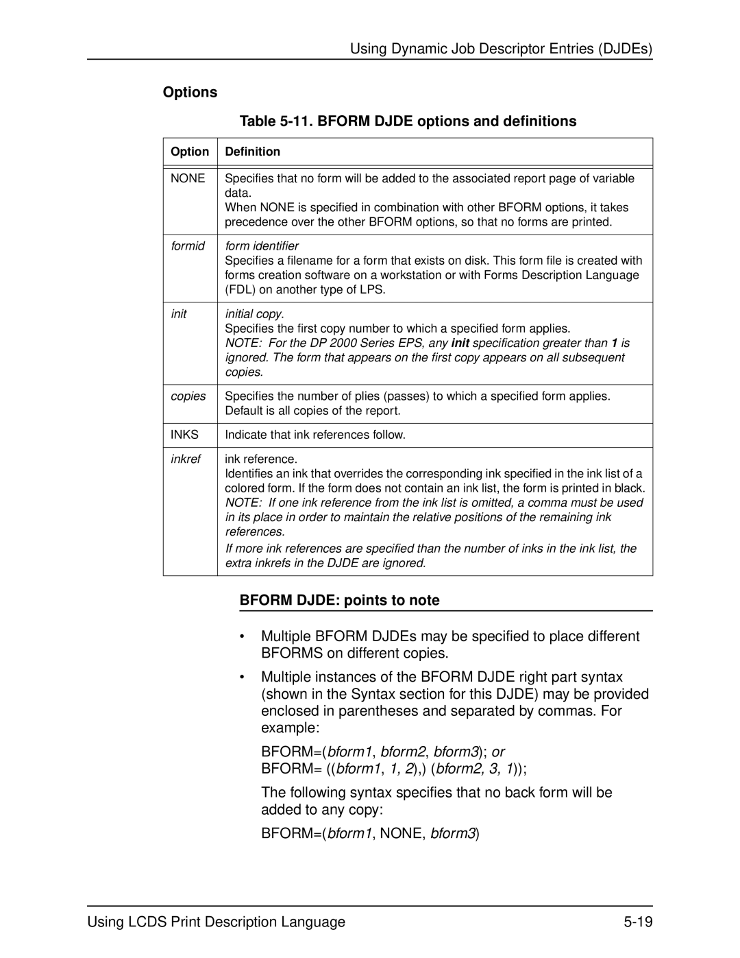 Xerox 701P21091 Options 11. Bform Djde options and definitions, Bform Djde points to note, Init Initial copy, References 