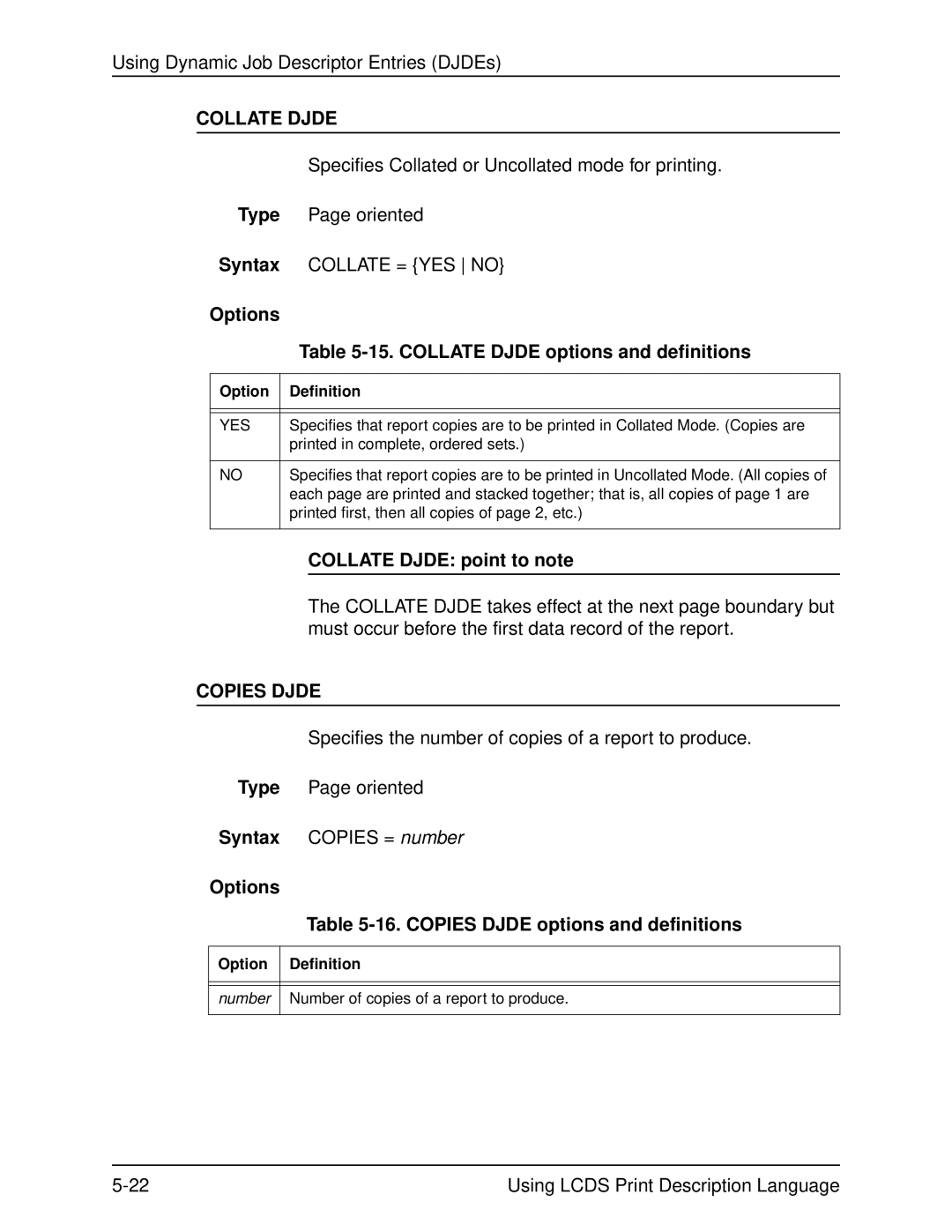 Xerox 701P21091 manual Options 15. Collate Djde options and definitions, Collate Djde point to note, Copies Djde 