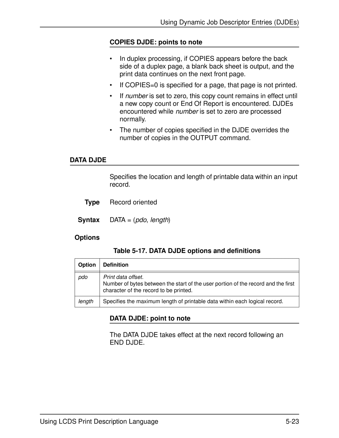 Xerox 701P21091 manual Copies Djde points to note, Data Djde options and definitions, Data Djde point to note 