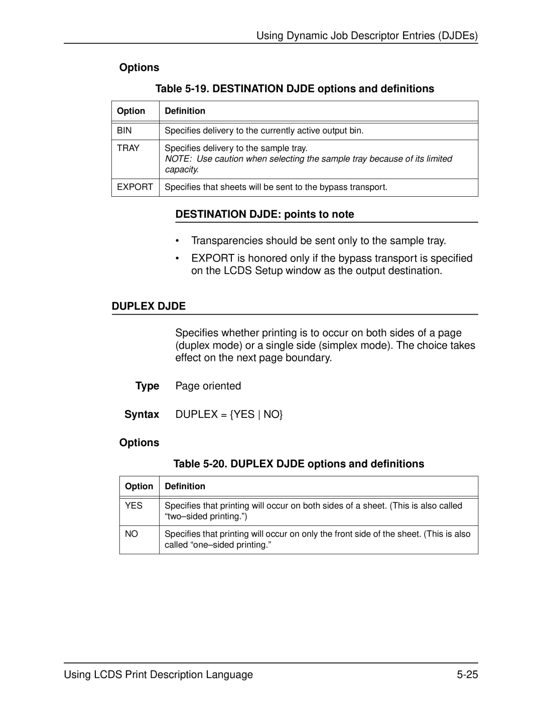 Xerox 701P21091 manual Options 19. Destination Djde options and definitions, Destination Djde points to note, Duplex Djde 