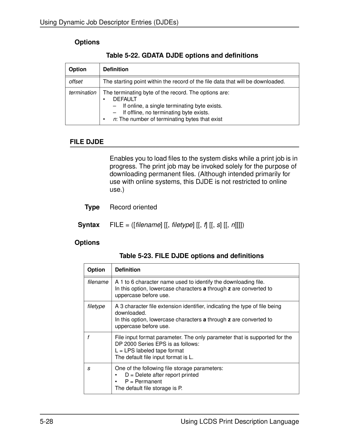 Xerox 701P21091 manual Gdata Djde options and definitions, File Djde options and definitions 