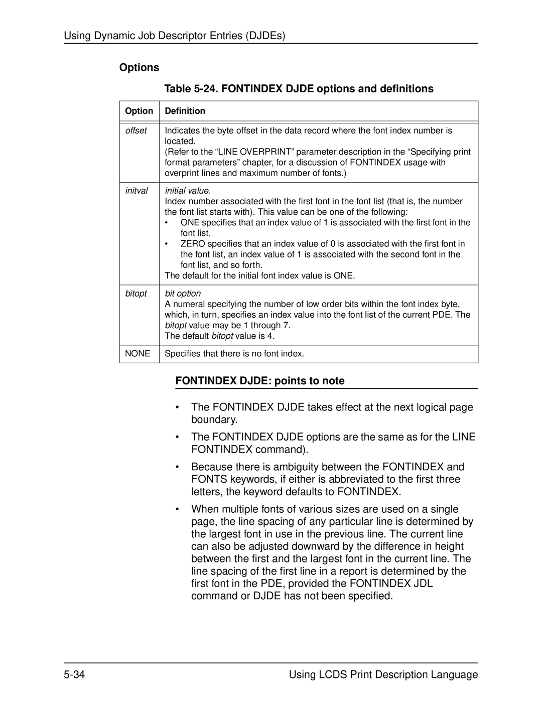 Xerox 701P21091 manual Fontindex Djde options and definitions, Fontindex Djde points to note 