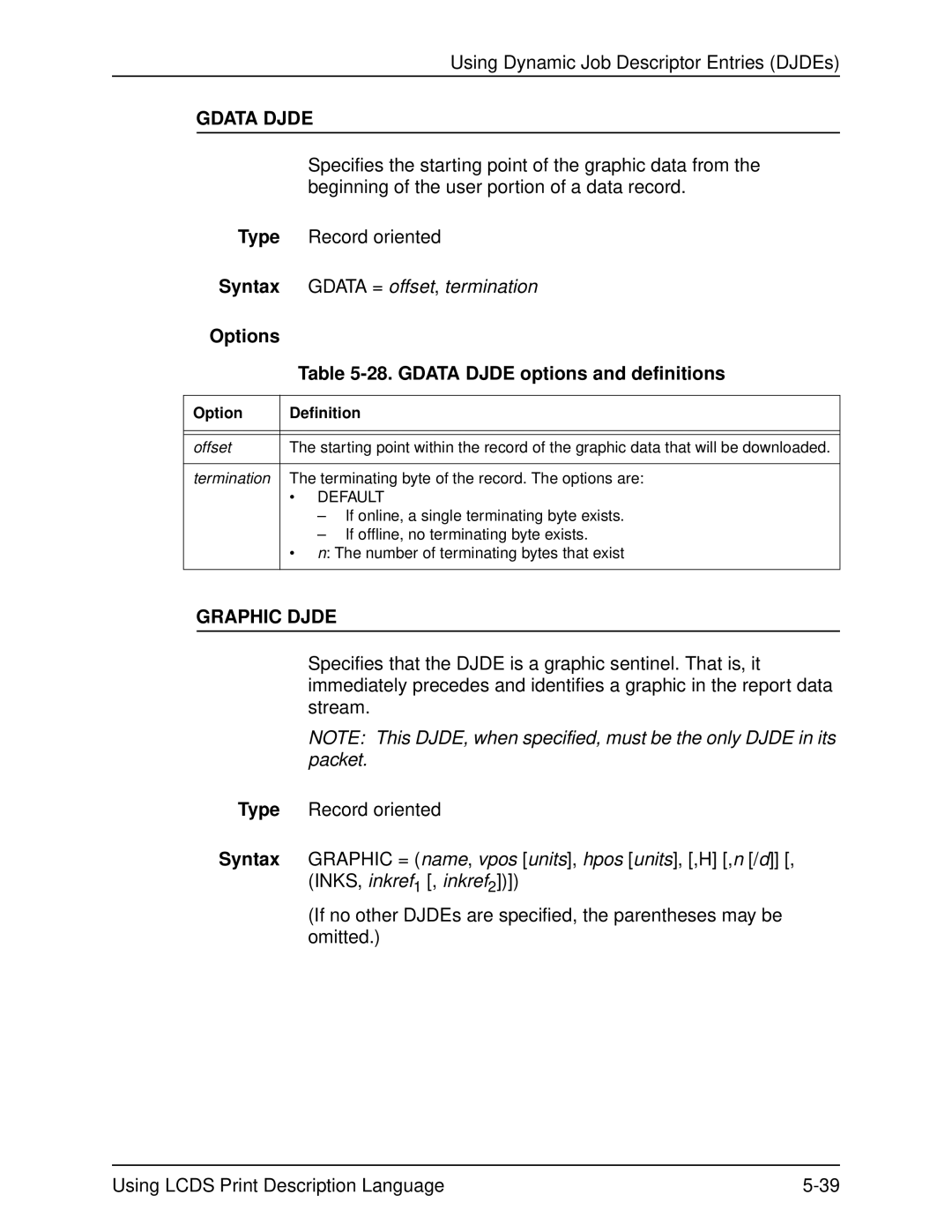 Xerox 701P21091 manual Gdata Djde options and definitions, Graphic Djde 