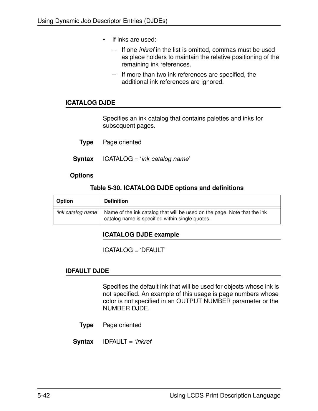 Xerox 701P21091 manual Options 30. Icatalog Djde options and definitions, Icatalog Djde example, Idfault Djde 