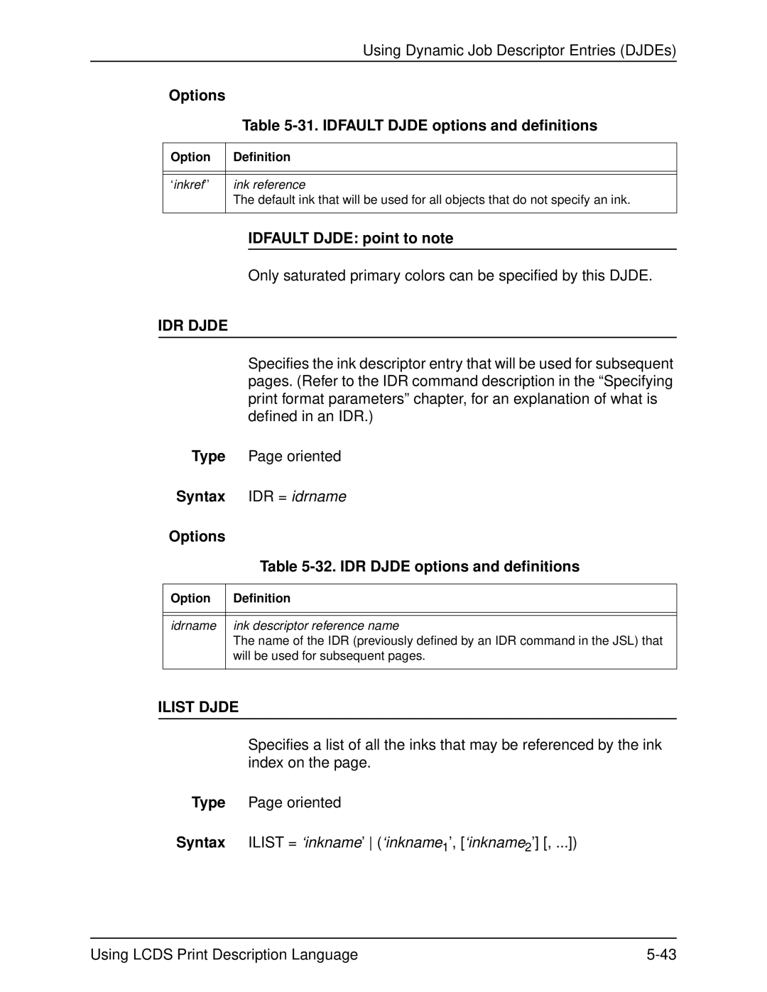 Xerox 701P21091 manual IDR Djde options and definitions, Ilist Djde 