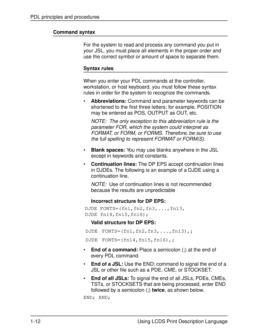 Xerox 701P21091 manual Command syntax, Syntax rules, Incorrect structure for DP EPS, Valid structure for DP EPS 