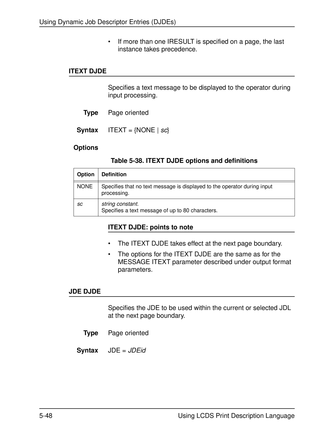 Xerox 701P21091 manual Options 38. Itext Djde options and definitions, Itext Djde points to note, Syntax JDE = JDEid 