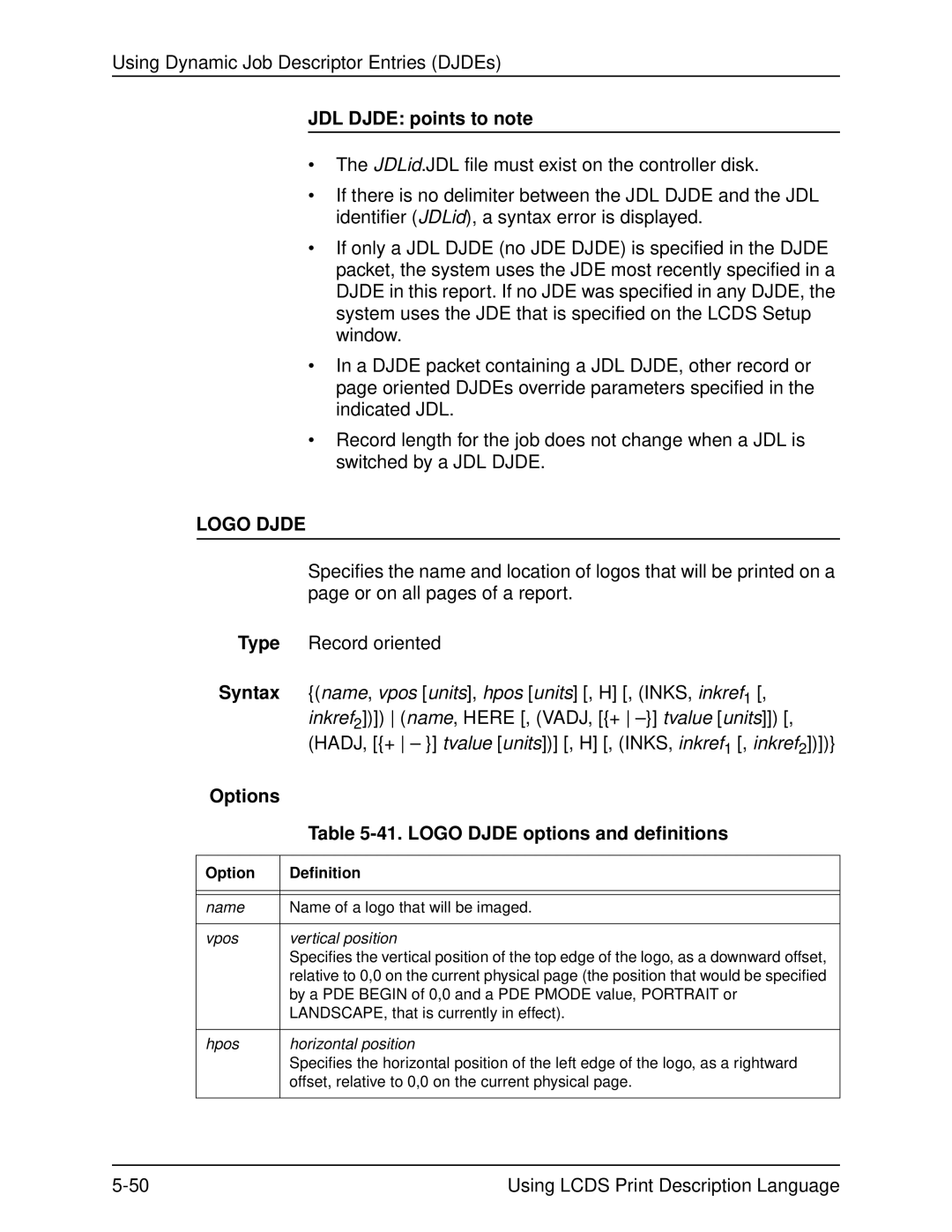 Xerox 701P21091 manual JDL Djde points to note, Logo Djde options and definitions 