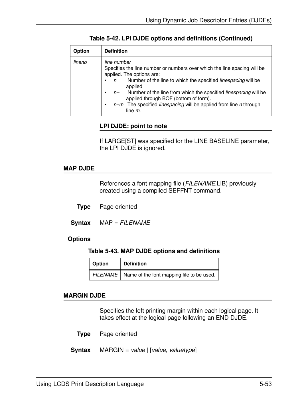 Xerox 701P21091 manual LPI Djde options and definitions, LPI Djde point to note, MAP Djde, Margin Djde 