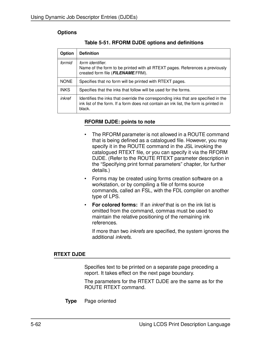 Xerox 701P21091 manual Rform Djde options and definitions, Rform Djde points to note, Rtext Djde 