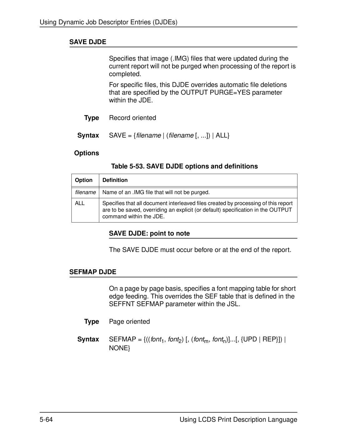 Xerox 701P21091 manual Save Djde options and definitions, Save Djde point to note, Sefmap Djde 