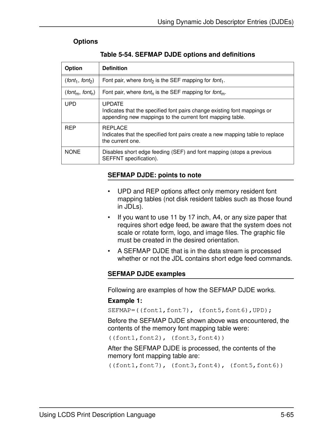 Xerox 701P21091 manual Options 54. Sefmap Djde options and definitions, Sefmap Djde points to note, Sefmap Djde examples 