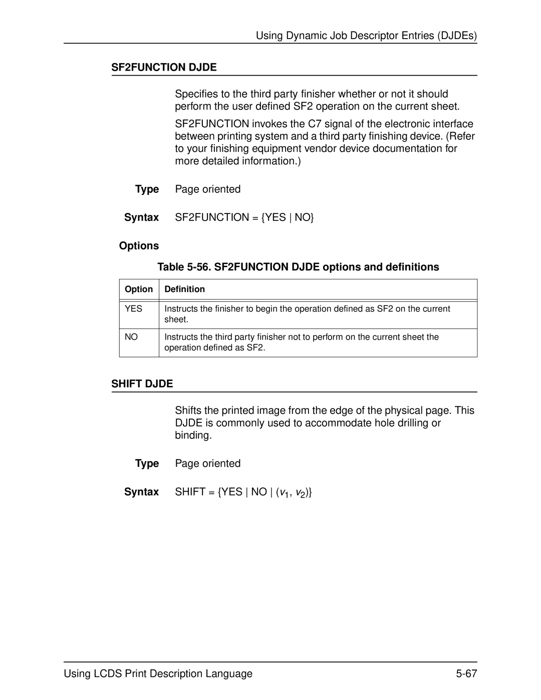 Xerox 701P21091 manual Options 56. SF2FUNCTION Djde options and definitions, Shift Djde 