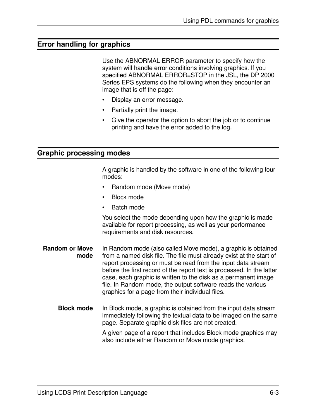 Xerox 701P21091 manual Error handling for graphics, Graphic processing modes 