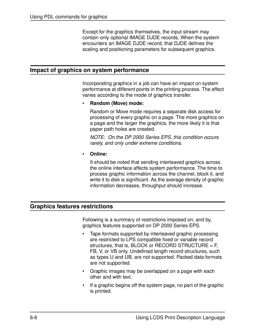 Xerox 701P21091 manual Impact of graphics on system performance, Graphics features restrictions, Random Move mode 