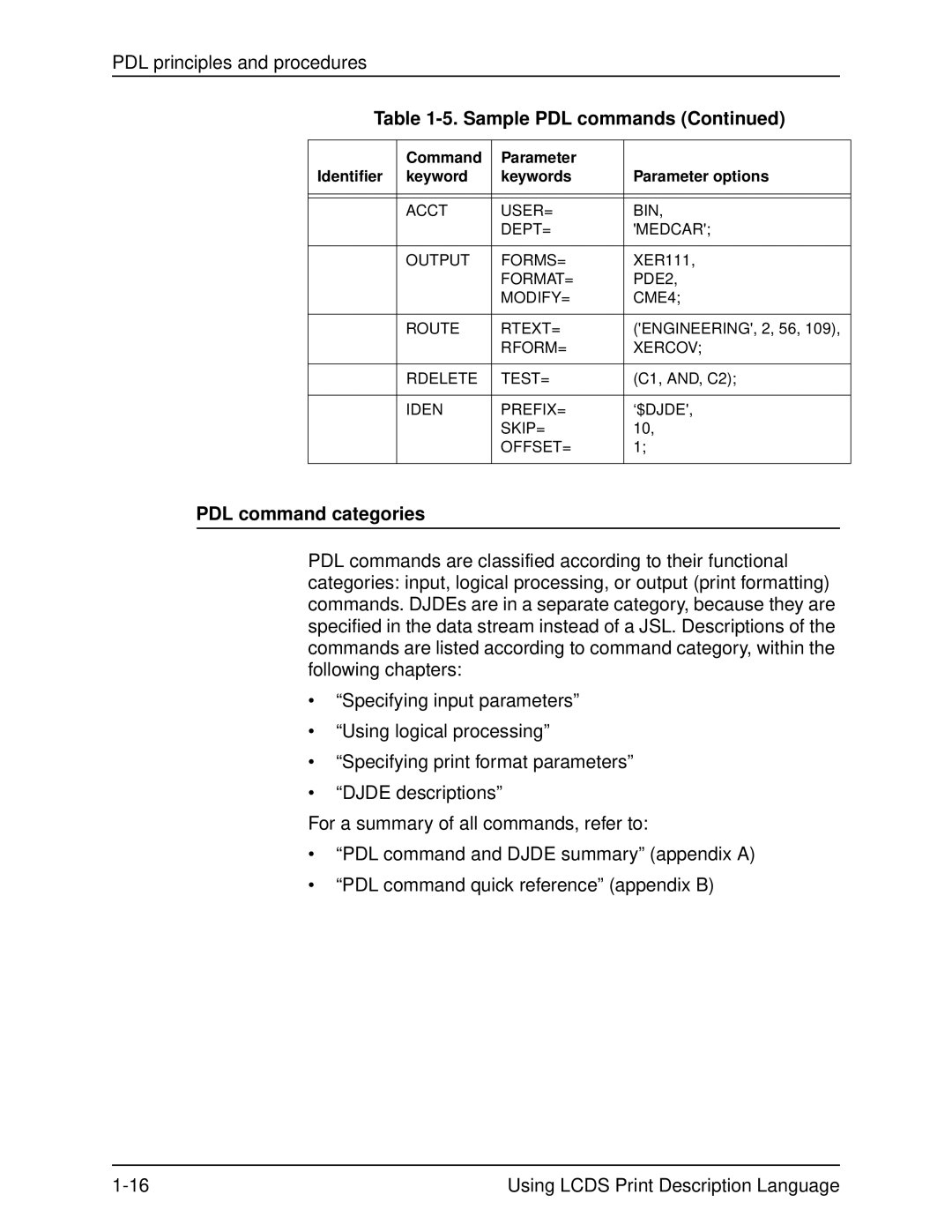 Xerox 701P21091 manual PDL command categories 