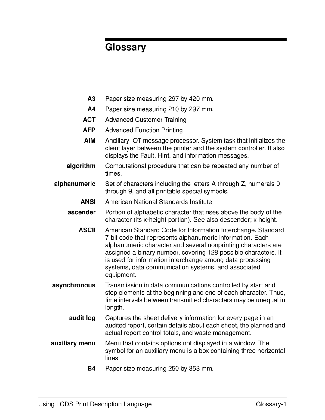 Xerox 701P21091 manual Glossary 