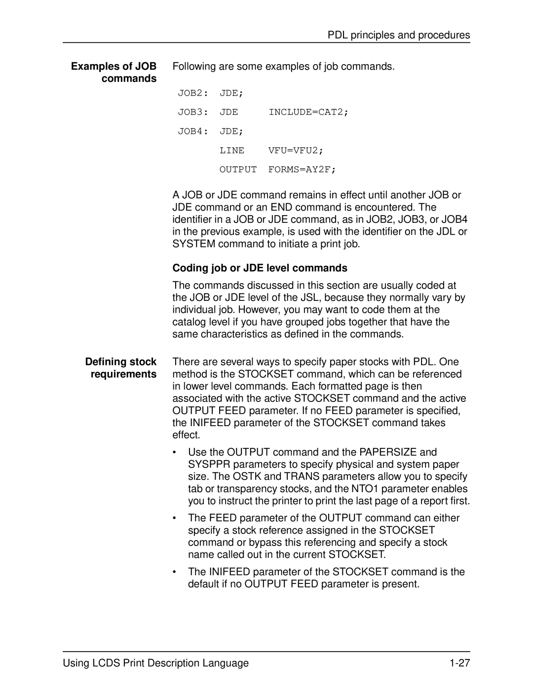 Xerox 701P21091 manual Coding job or JDE level commands 