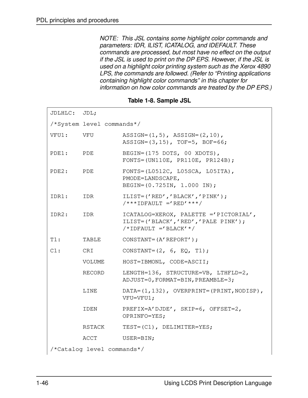 Xerox 701P21091 manual Sample JSL 