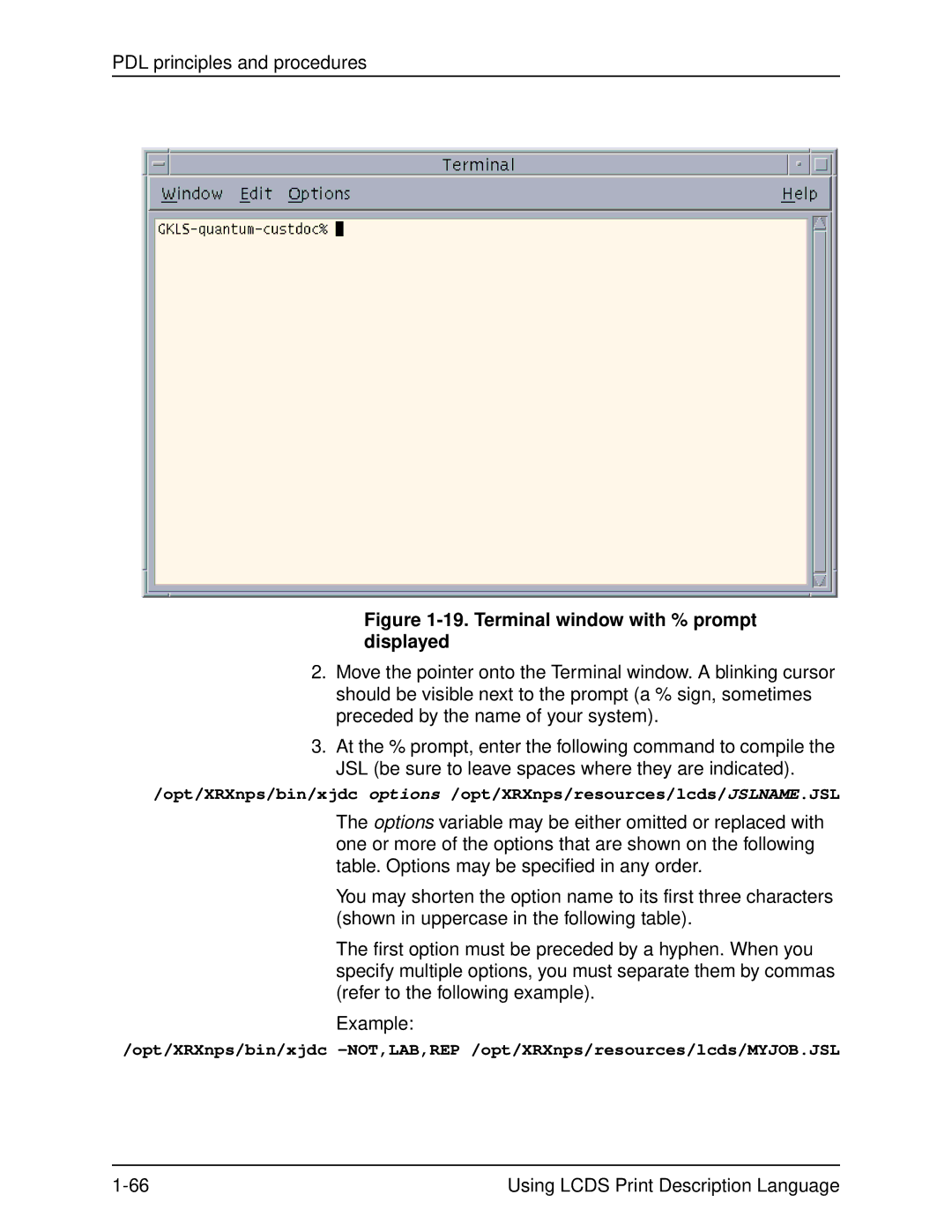 Xerox 701P21091 manual Terminal window with % prompt displayed 