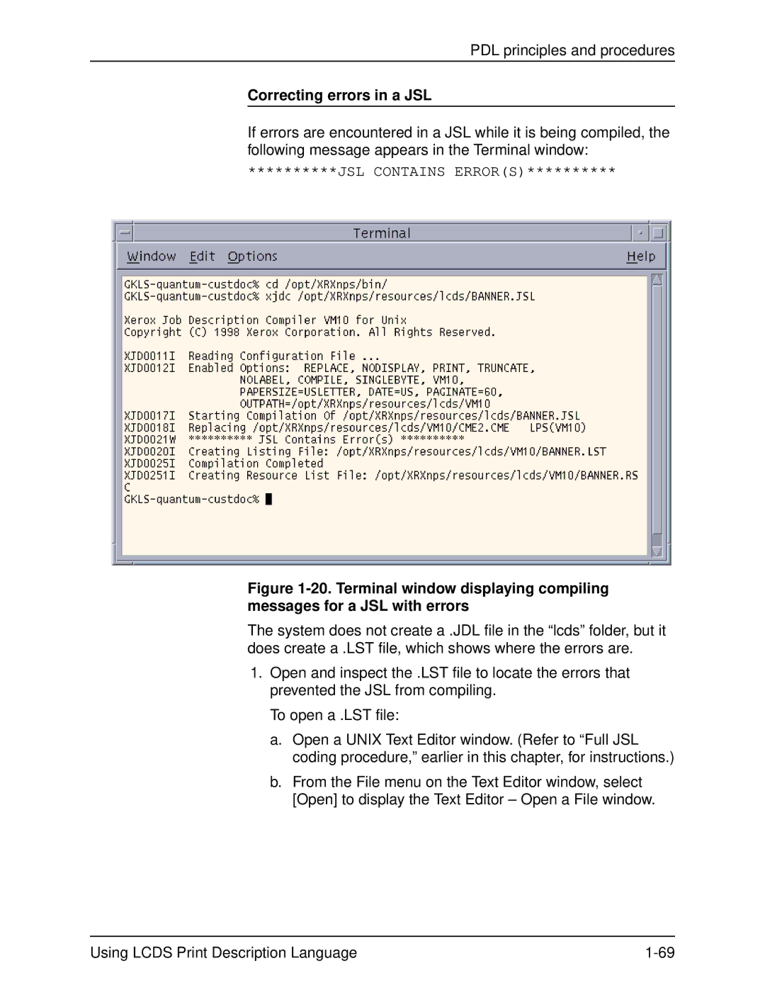 Xerox 701P21091 manual Correcting errors in a JSL 