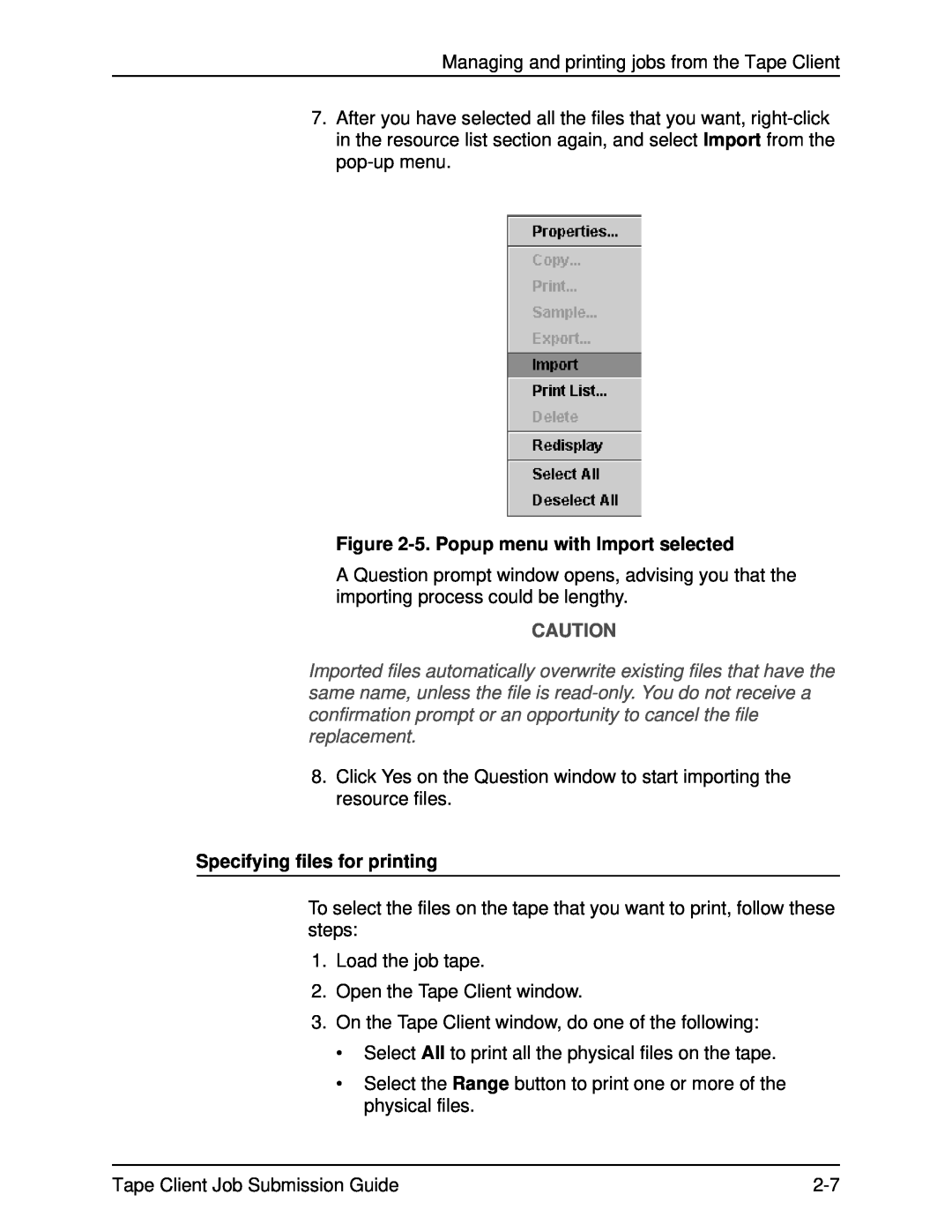 Xerox 701P21110 manual 5.Popup menu with Import selected, Specifying files for printing 