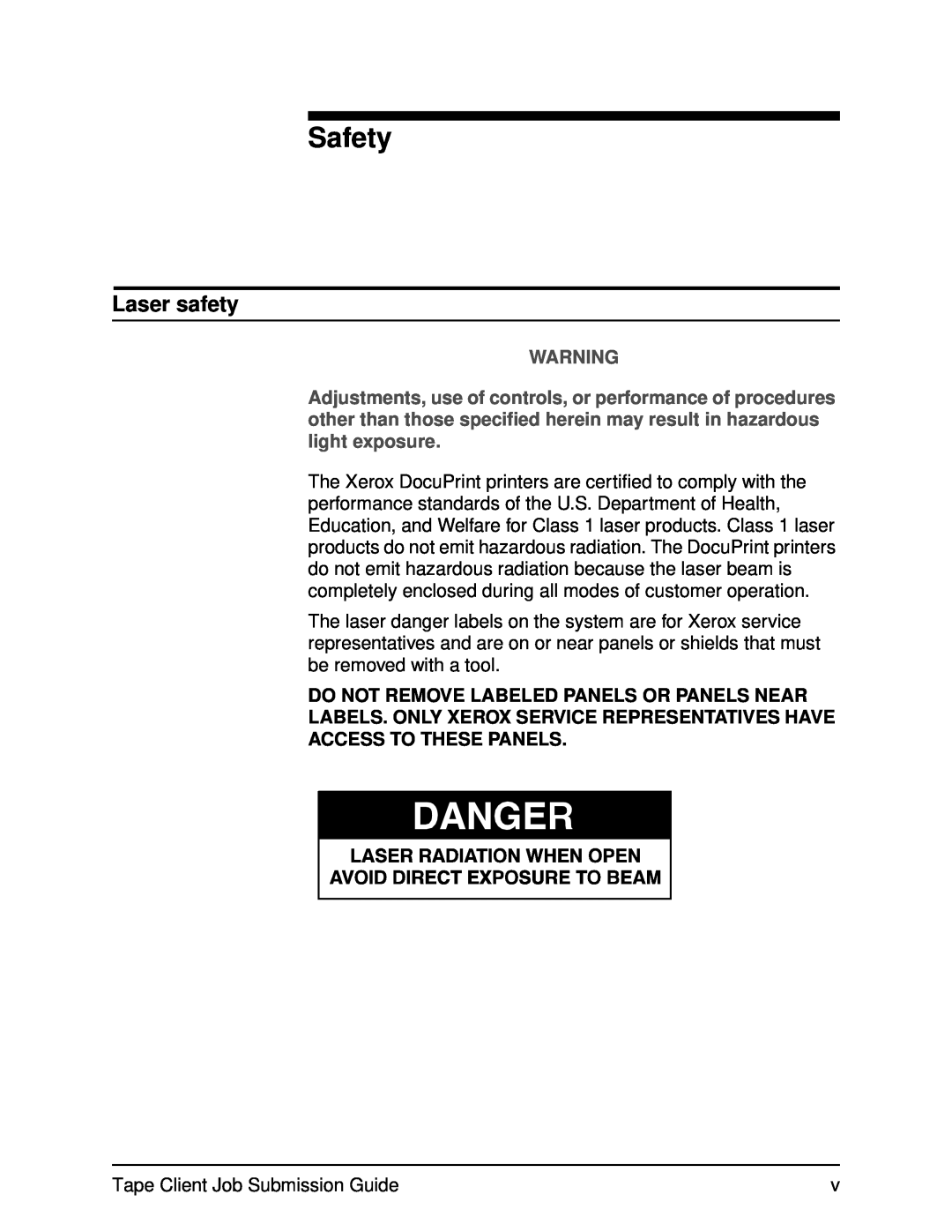 Xerox 701P21110 manual Safety, Laser safety 