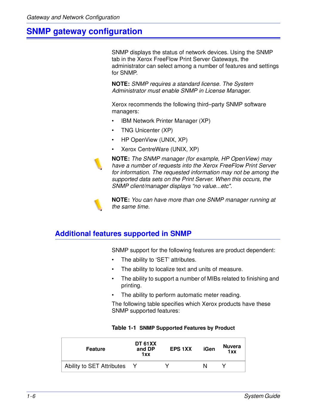 Xerox 701P25032 manual Snmp gateway configuration, Additional features supported in Snmp 