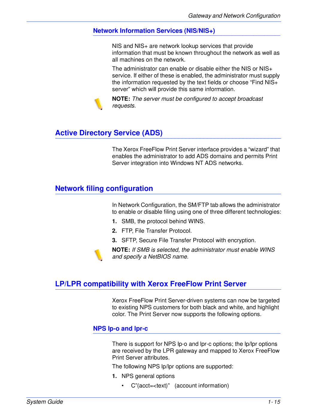 Xerox 701P25032 manual Active Directory Service ADS, Network filing configuration, Network Information Services NIS/NIS+ 