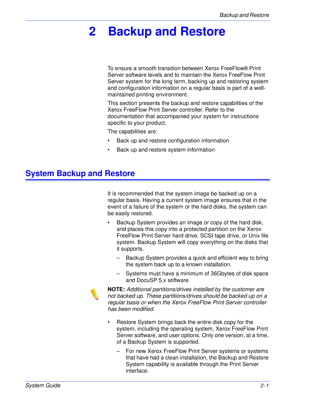 Xerox 701P25032 manual System Backup and Restore 