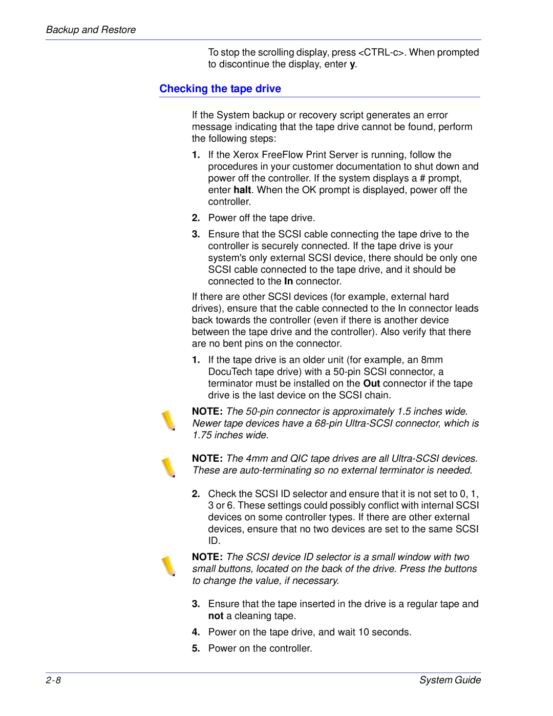 Xerox 701P25032 manual Checking the tape drive 