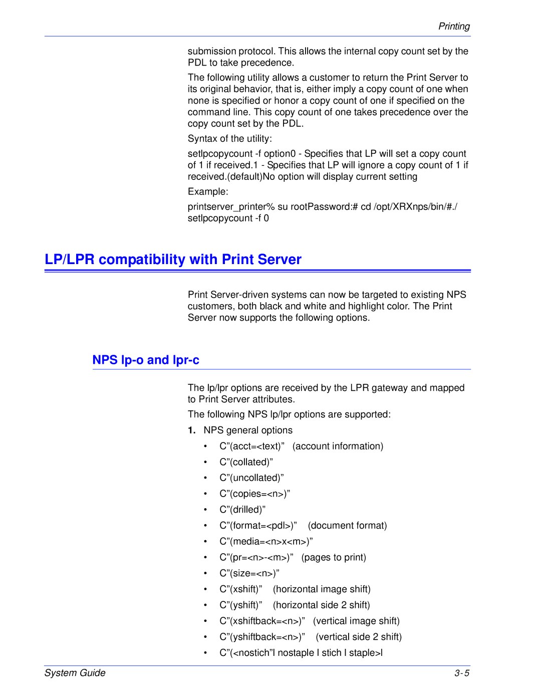 Xerox 701P25032 manual LP/LPR compatibility with Print Server, NPS lp-o and lpr-c 