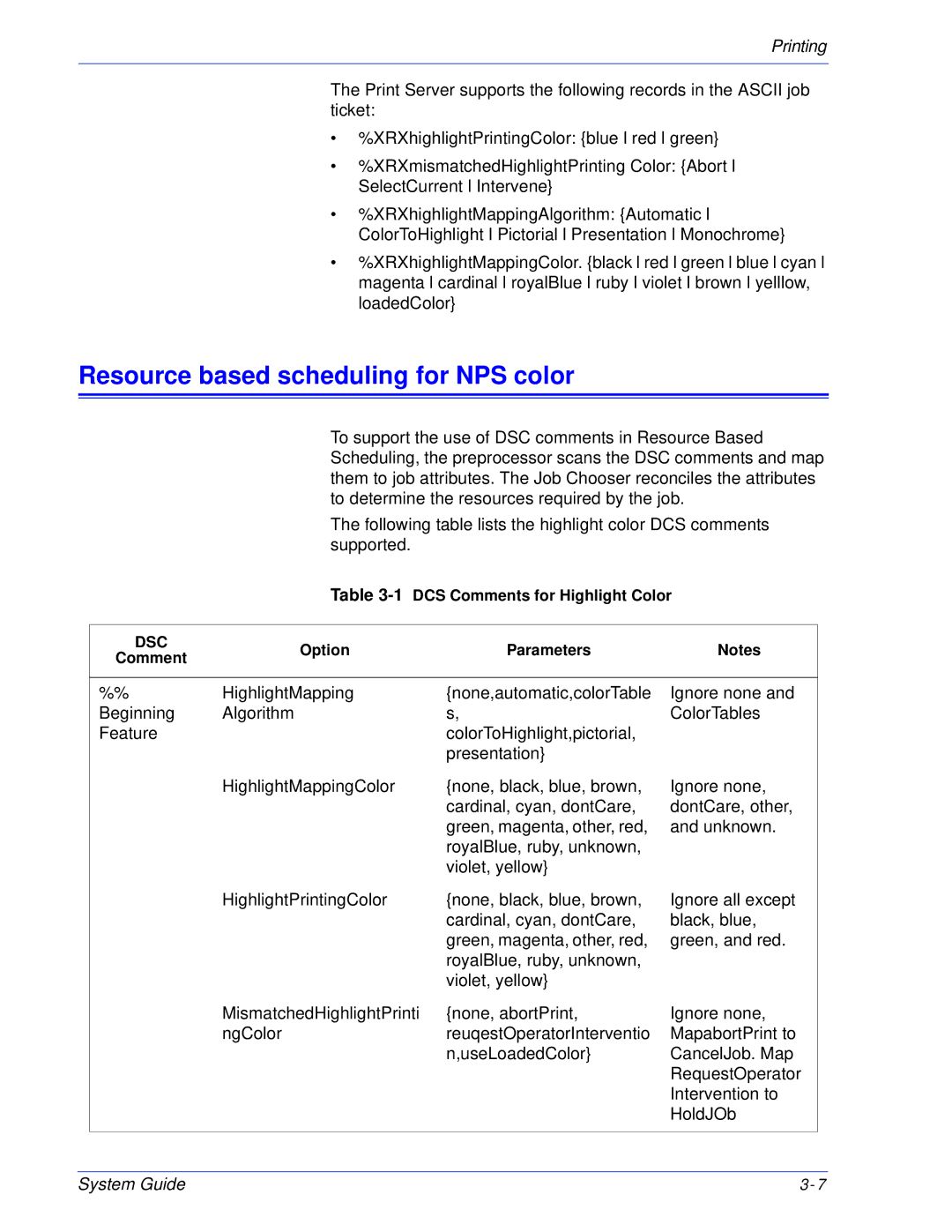 Xerox 701P25032 manual Resource based scheduling for NPS color 