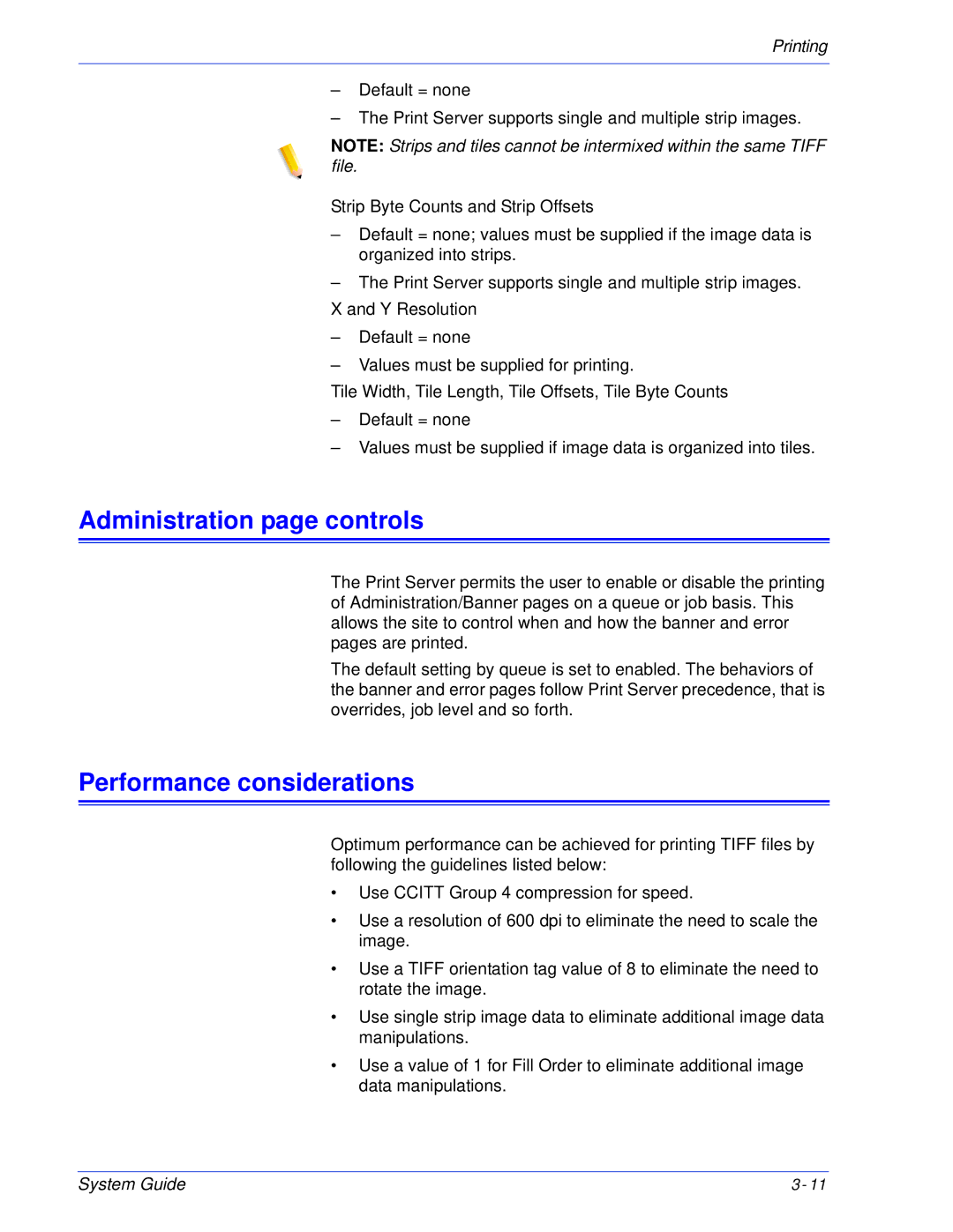 Xerox 701P25032 manual Administration page controls, Performance considerations 