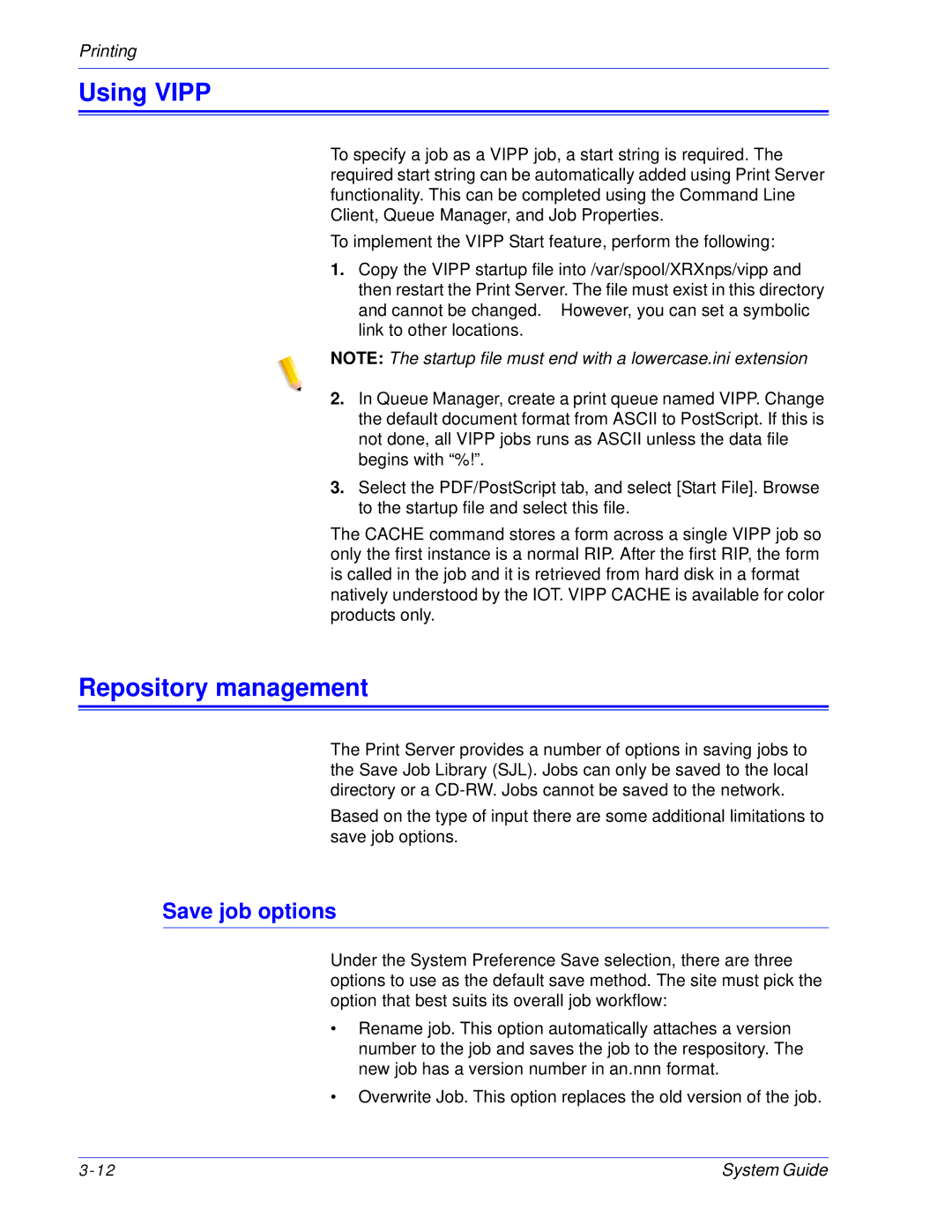 Xerox 701P25032 manual Using Vipp, Repository management, Save job options 