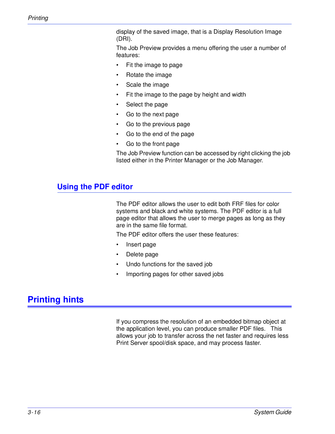 Xerox 701P25032 manual Printing hints 