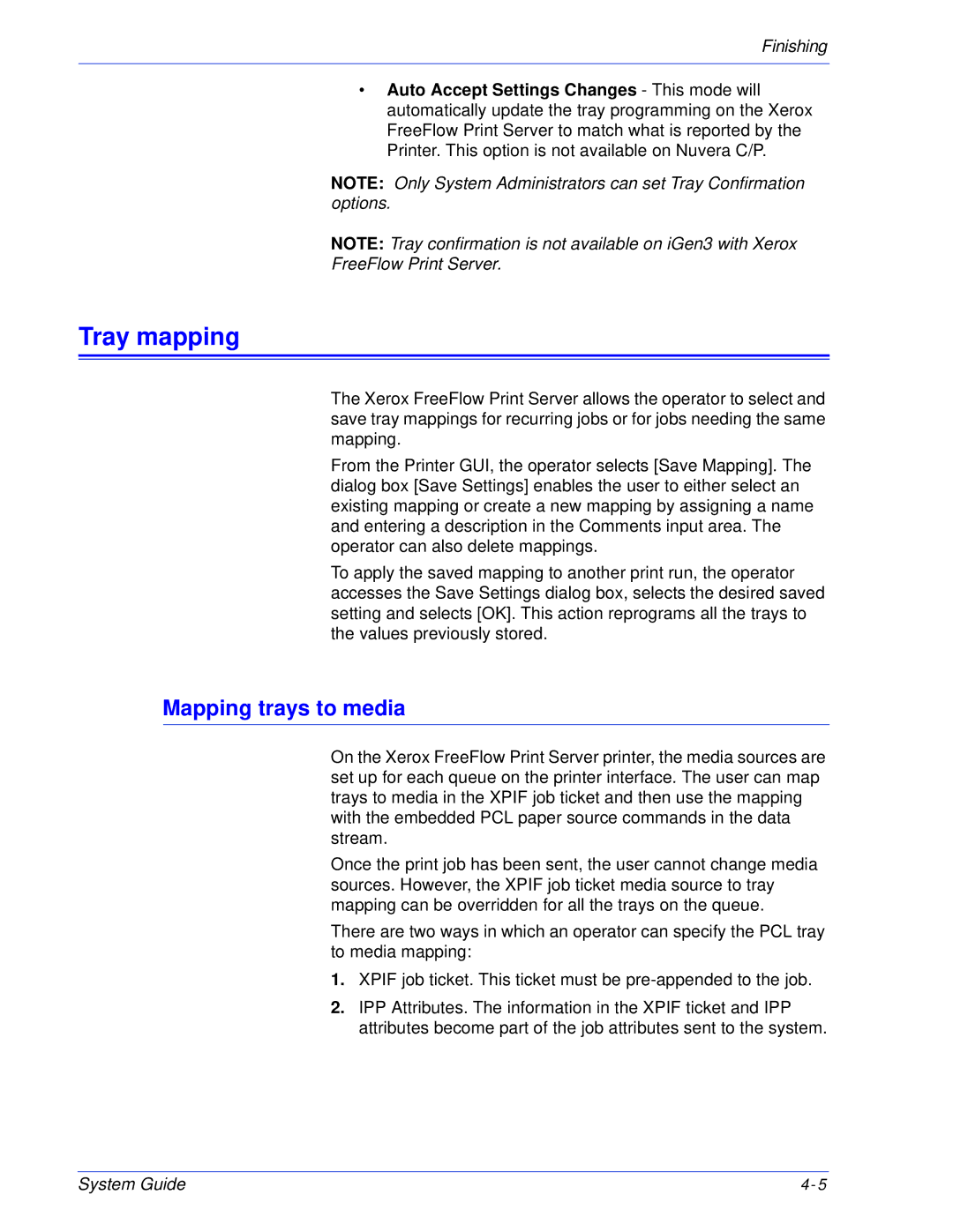 Xerox 701P25032 manual Tray mapping, Mapping trays to media 